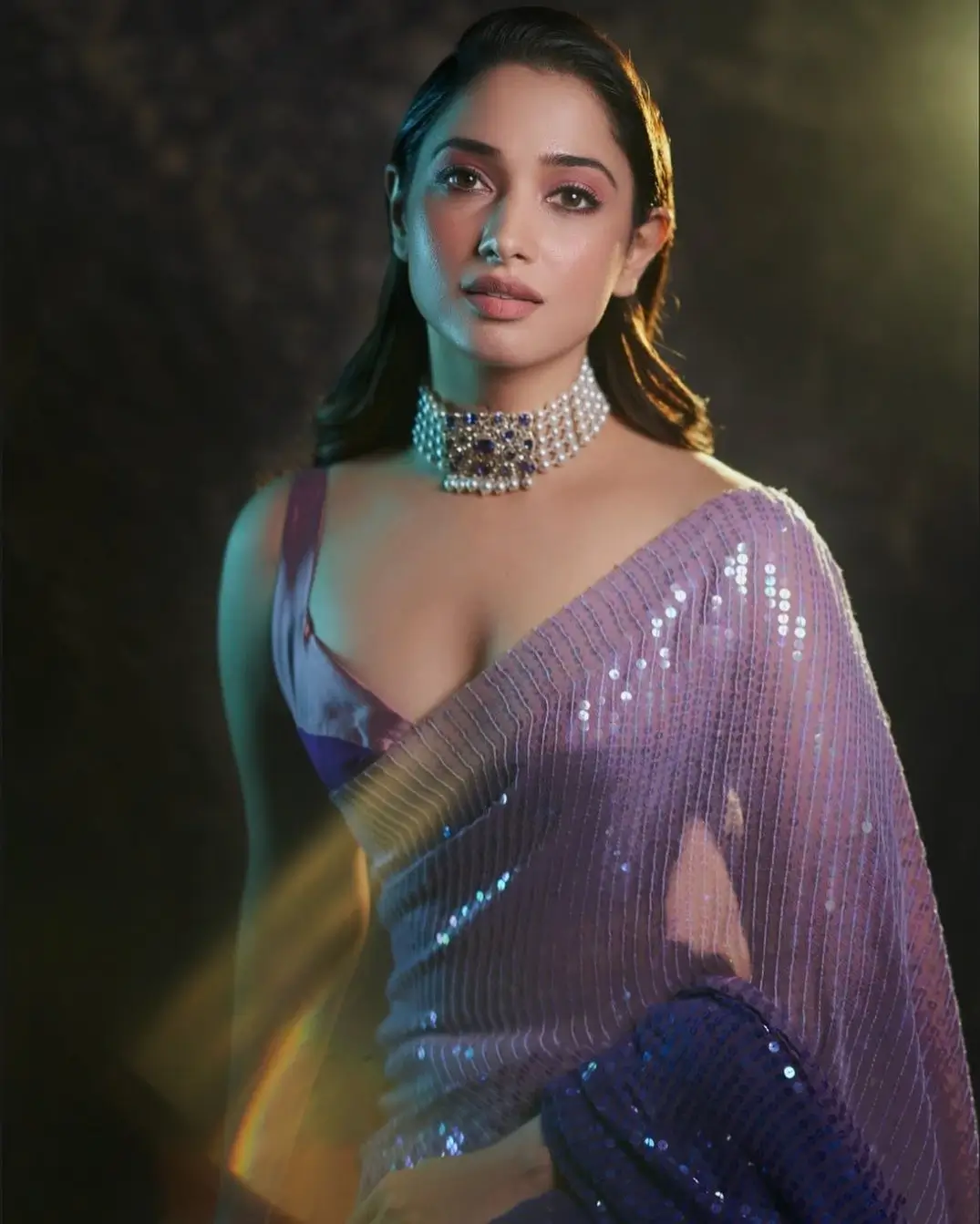 Tamanna Bhatia Hot Saree In Purple Color