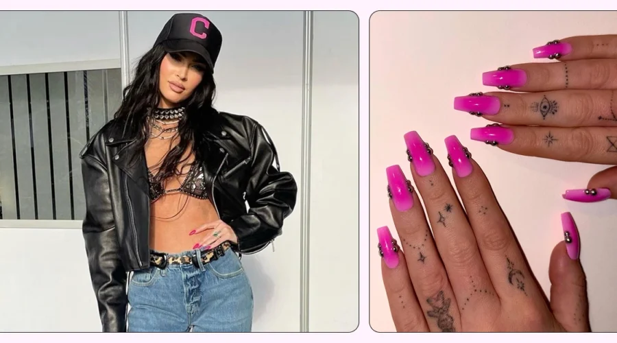 Megan Fox Bold Pink Manicure