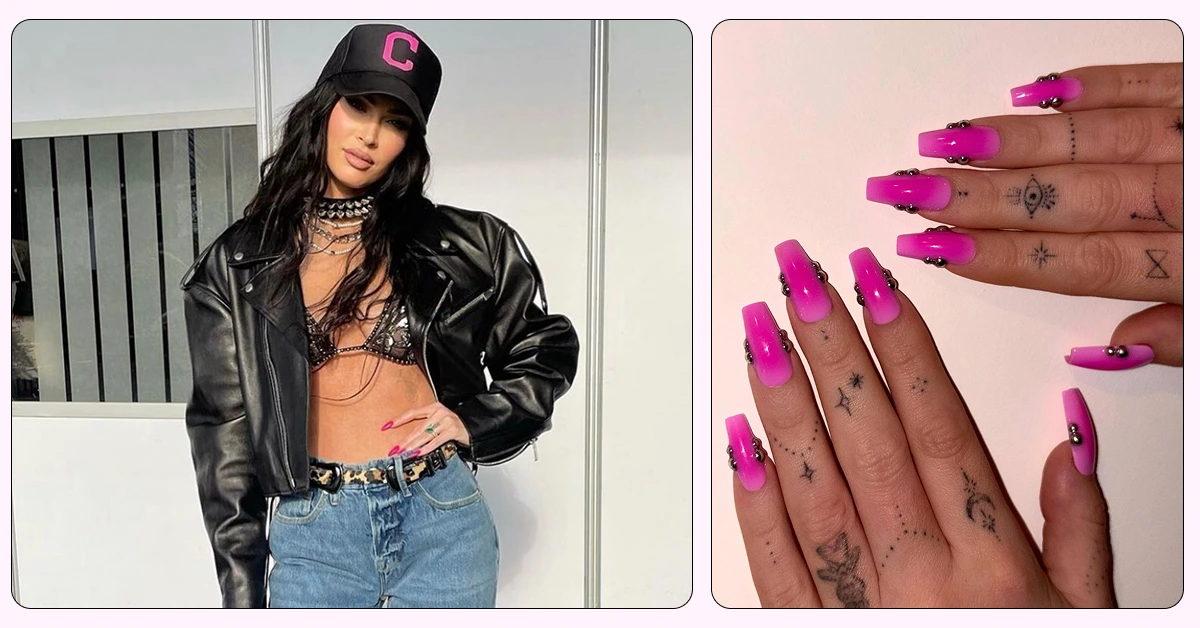 Megan Fox Bold Pink Manicure