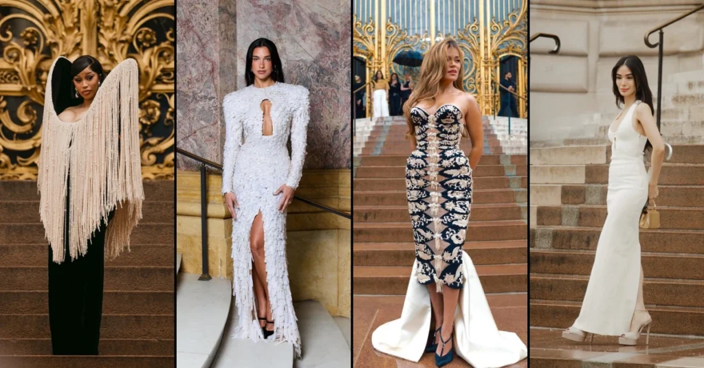 Paris Schiaparelli runway 2025 celebrity dresses